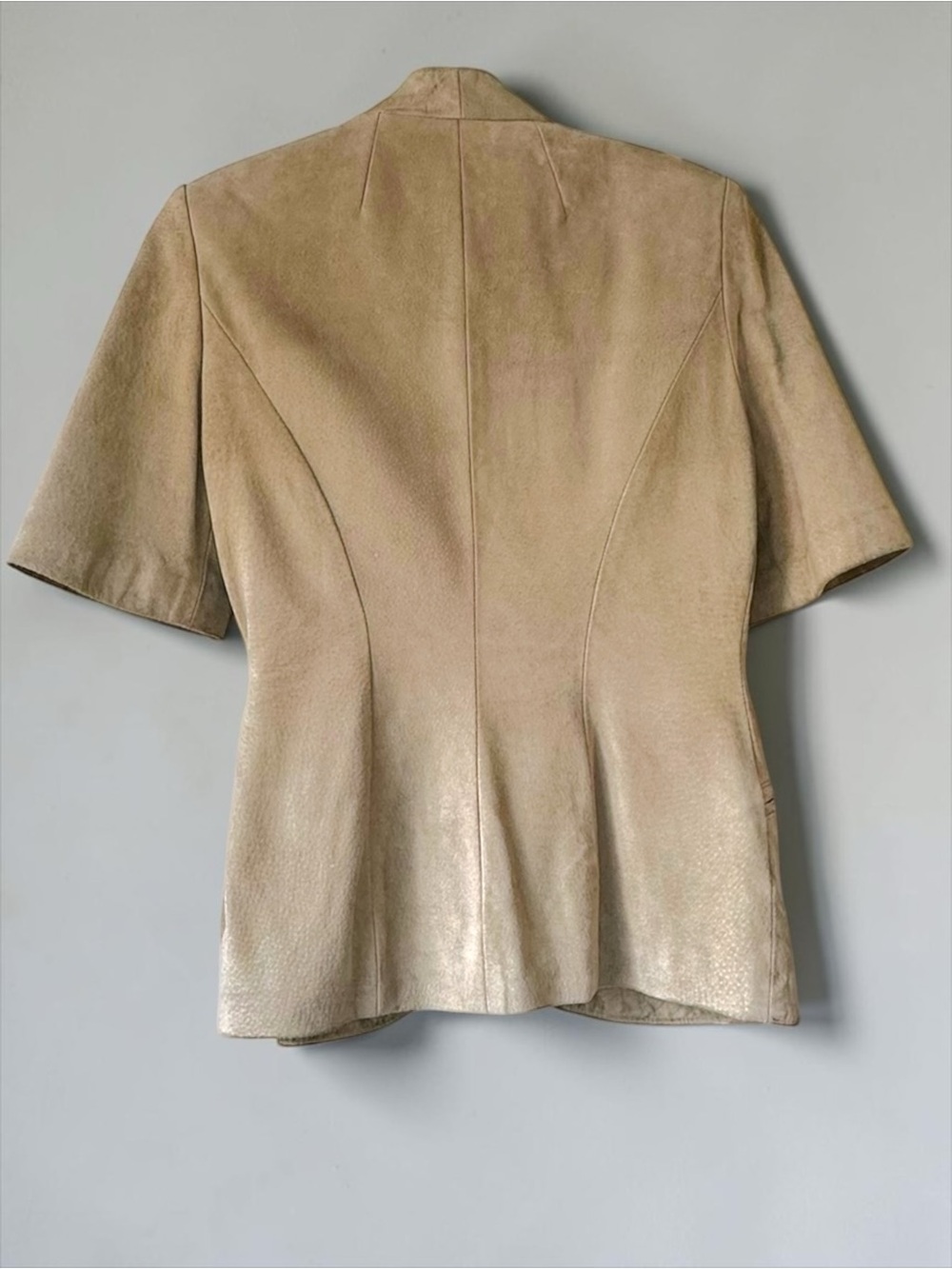 DANIER Suede Leather Wrap Short Sleeved Jacket with Gold Buckle - Tan - S/P - Picture 15 of 16